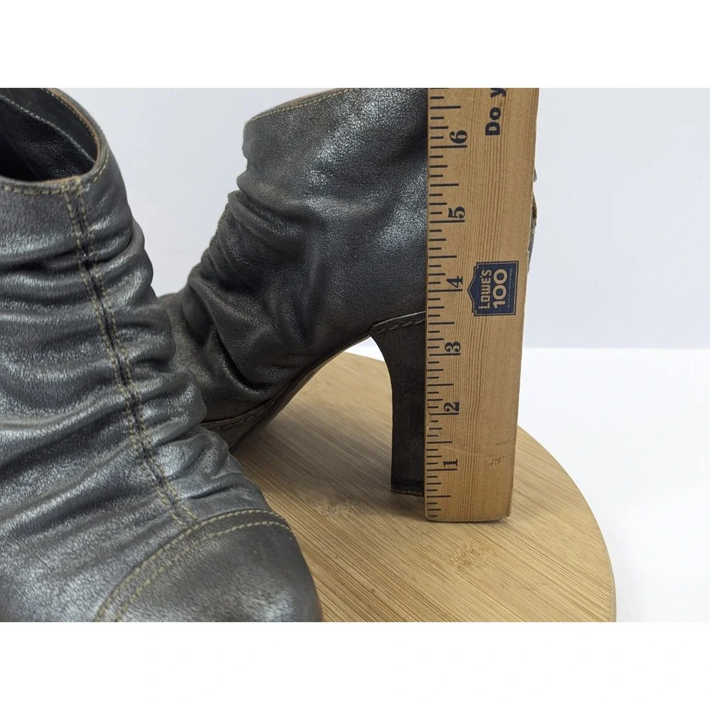 Metallic‎ Pewter Ruched Leather Woman 6 Ankle Boots FIORENTINI BAKER